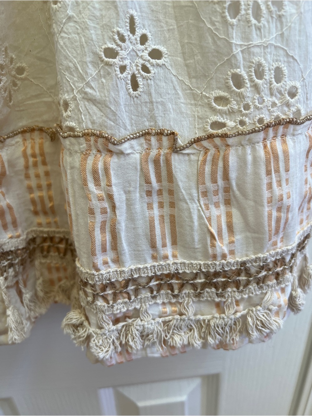 Me2Magic Anthropologie Ivory Boho Eyelet Crochet Tunic Dress M Unlined Festival - Picture 8 of 8
